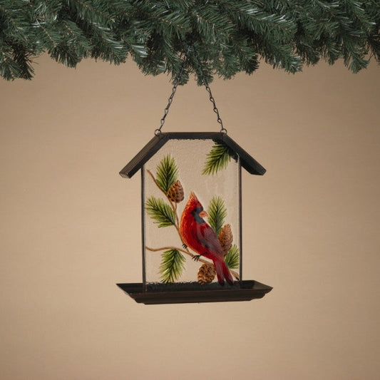 Metal & Glass Cardinal Hanging Bird Feeder