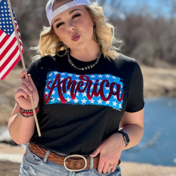 America On Stars V-Neck Tee