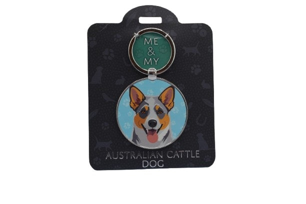Keychain with Australian Cattle Dog illustration on a black card