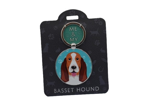 Keychain with a basset hound design on a black card with 'Me & My' text