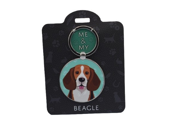 Keychain with a beagle illustration on a black card labeled 'ME & MY BEAGLE'.