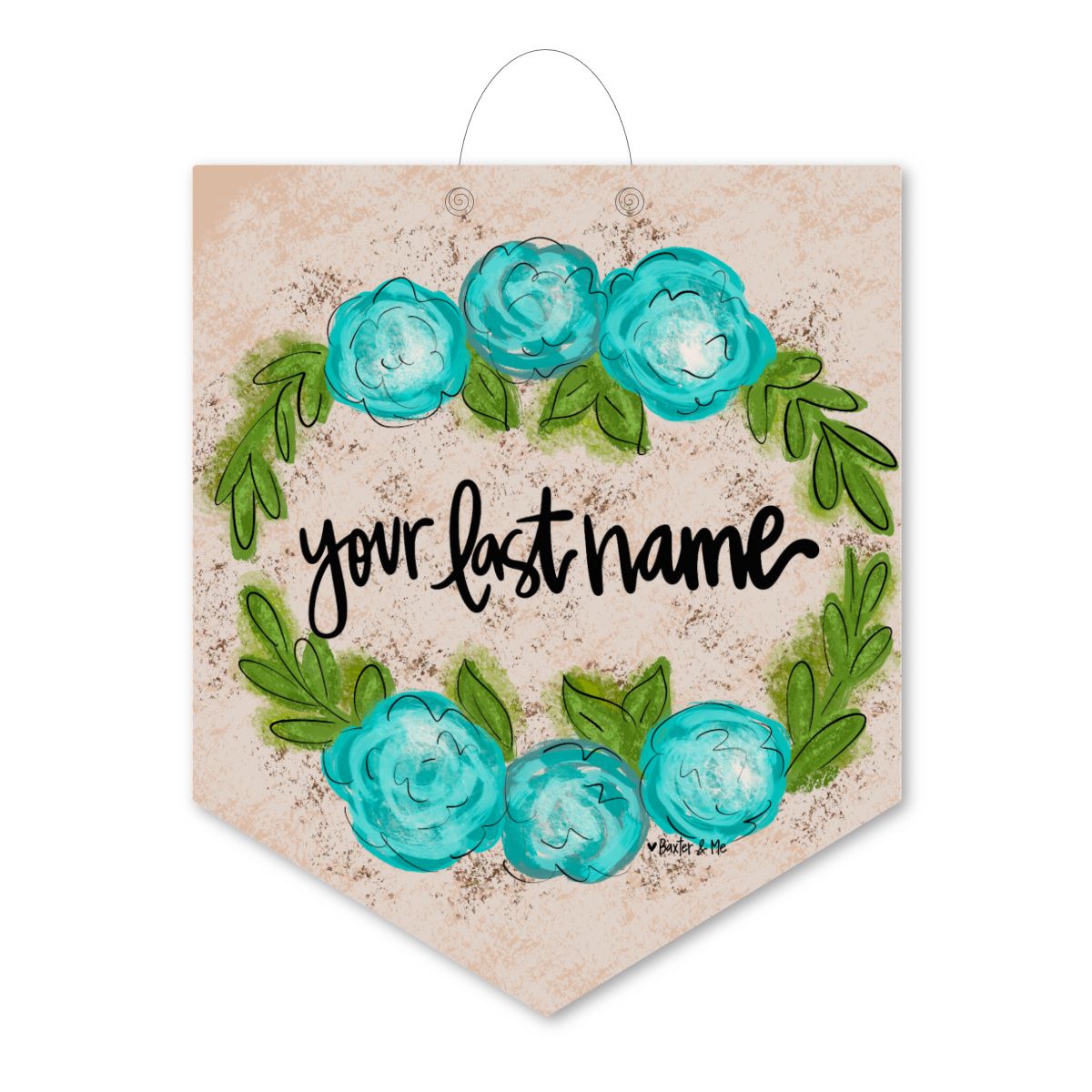 Baxter & Me - Personalized Door Hanger Blue Floral