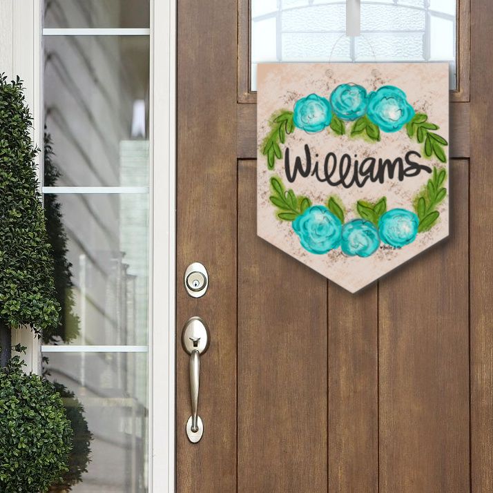 Baxter & Me - Personalized Door Hanger Blue Floral
