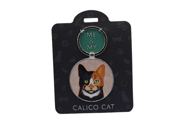 Keychain with a calico cat design on a black card with 'Me & My' branding.
