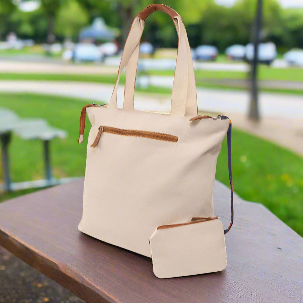 Canvas American Flag Tote with Pouch
