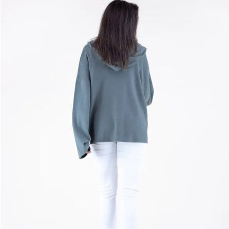 Casual Open Front Hooded Cardigan in Teal