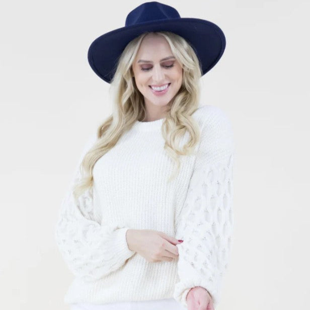 Chenille Sweater with Braid Knitted Sleeve