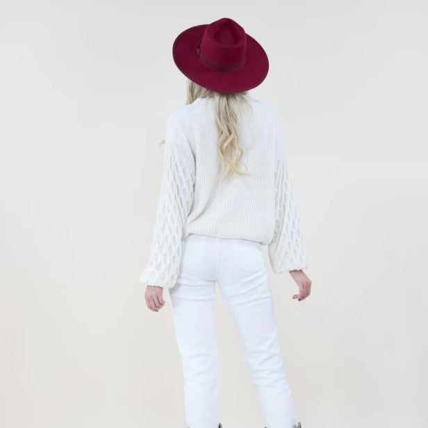 Chenille Sweater with Braid Knitted Sleeve
