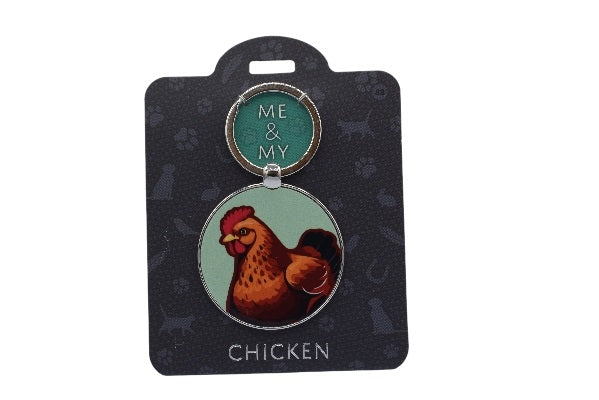 Keychain with rooster design on a branded card