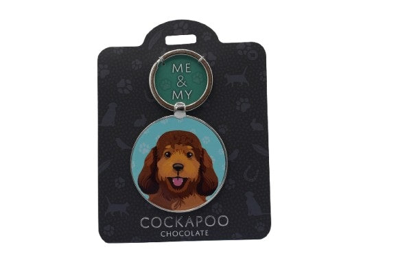 Keychain with a cockapoo illustration on a black card
