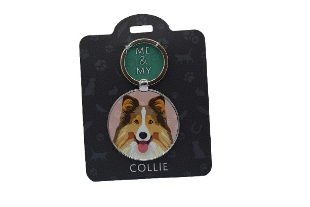 Collie dog keychain on a black card with 'ME & MY' branding