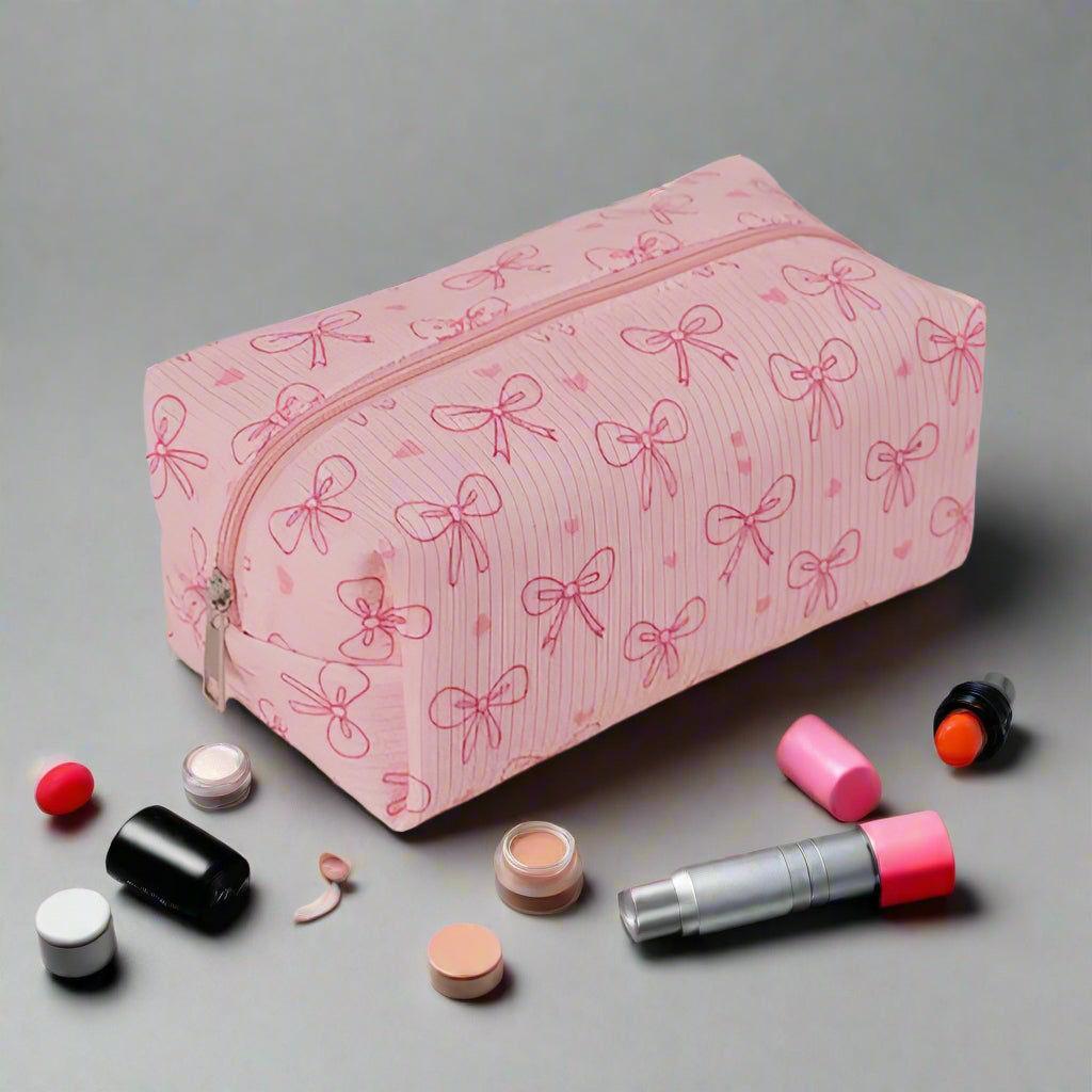 Pink Bow Makeup Cosmetic Bag