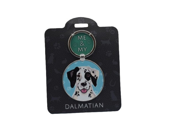 Keychain with Dalmatian design on a black card with 'Me & My' branding