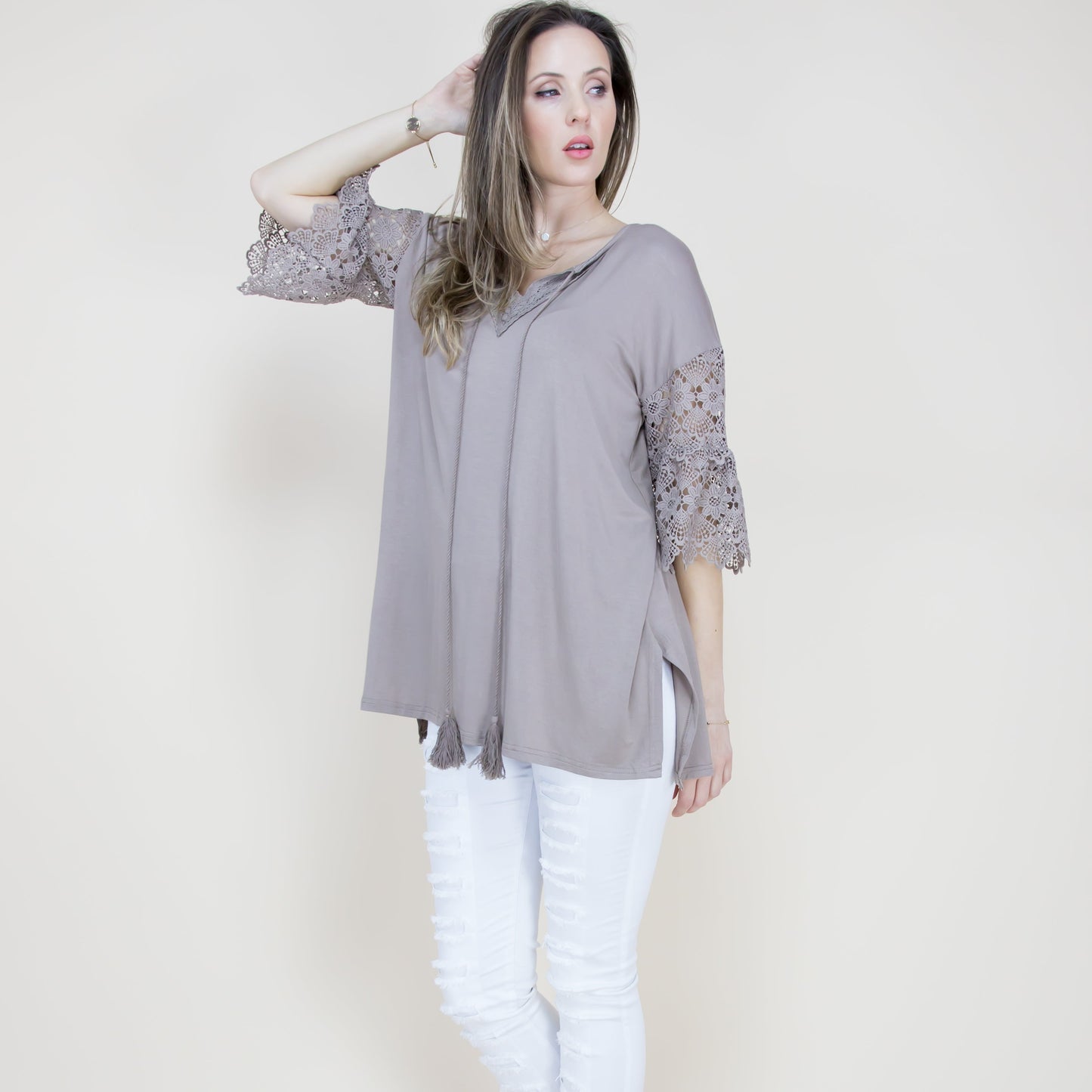 Lace 3/4 Bell Sleeve Tunic Top