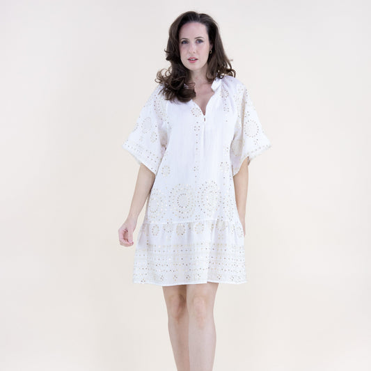 Medallion Embroidered Sequin Drop Waist Mini Dress