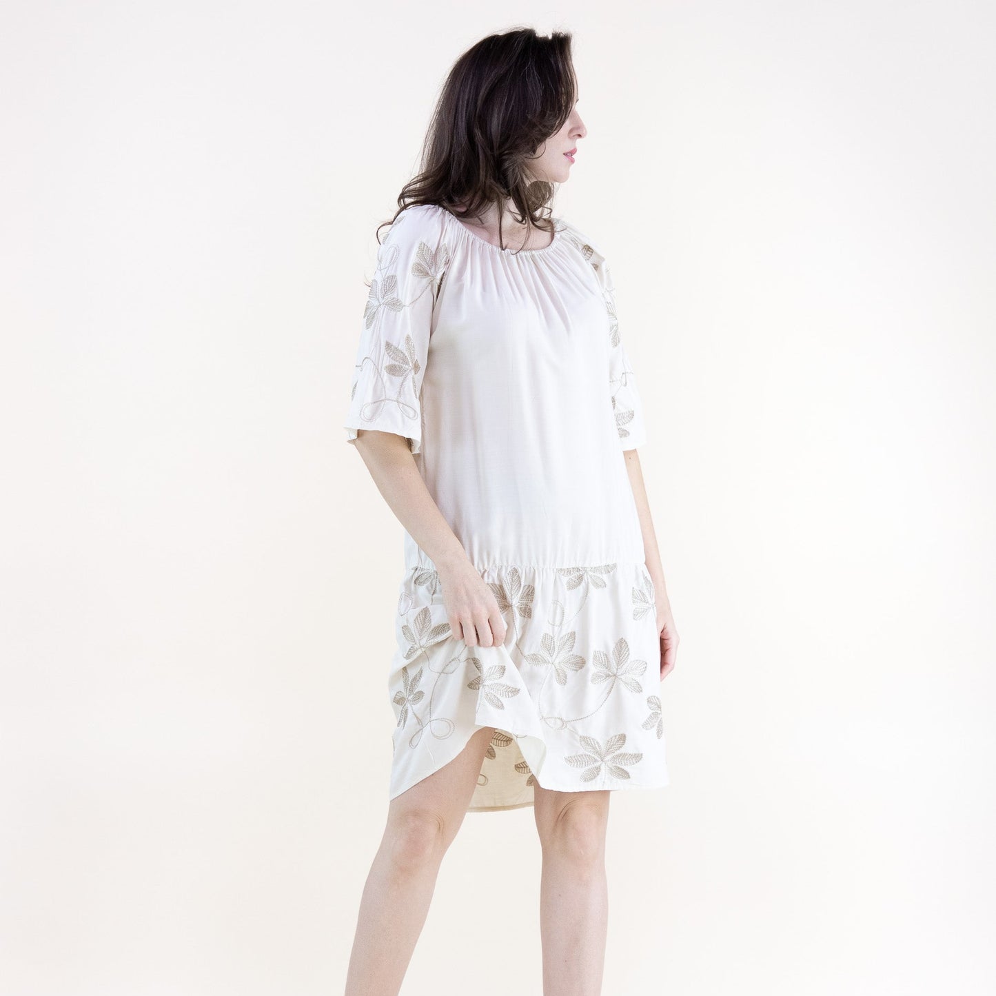 Floral Embroidered Drop Waist Mini Dress