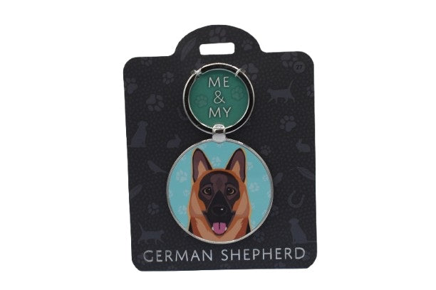 Keychain with a German Shepherd design on a black card with 'Me & My' branding.