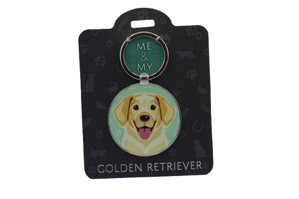 Keychain with a Golden Retriever design on a black card with 'ME & MY' text.