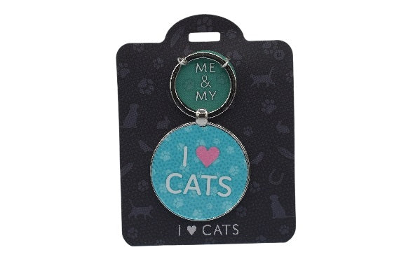 Cat-themed keychain on a black card with 'Me & My' design