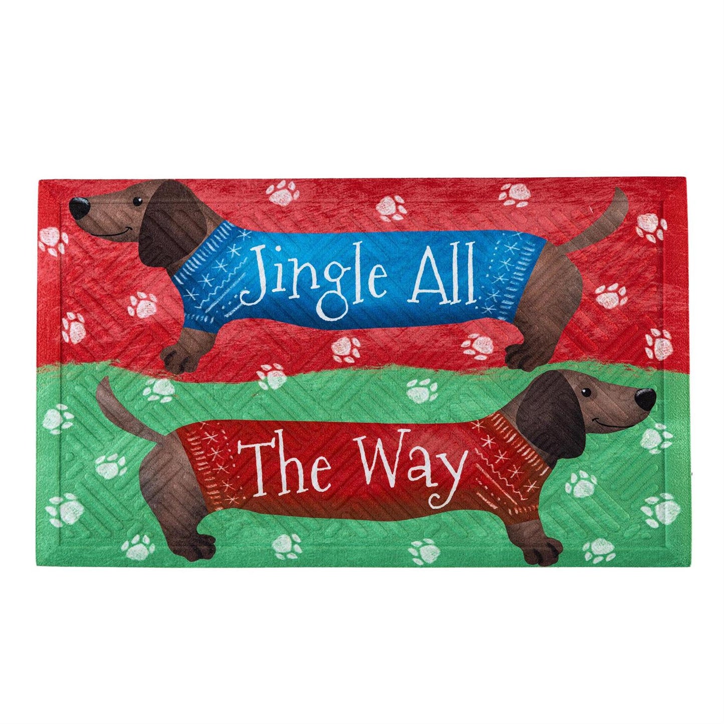 Jingle All The Way Dachshunds Embossed Door Mat