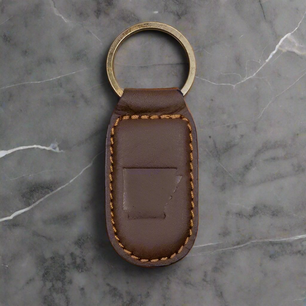 Leather Embossed Keychain in Dark Brown