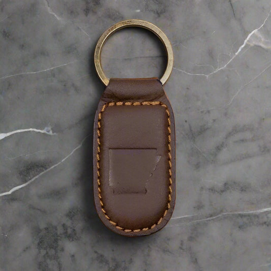 Leather Embossed Keychain in Dark Brown