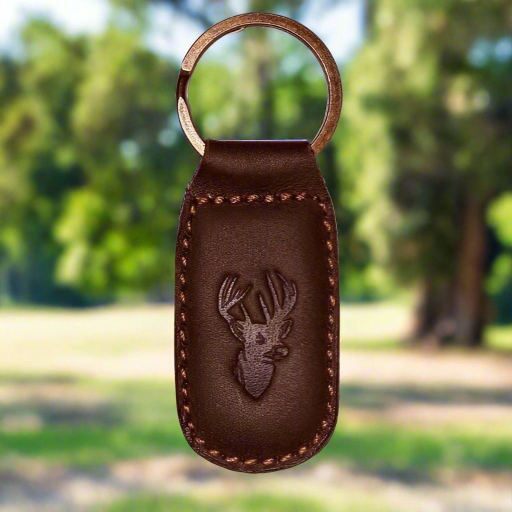 Leather Embossed Keychain in Dark Brown