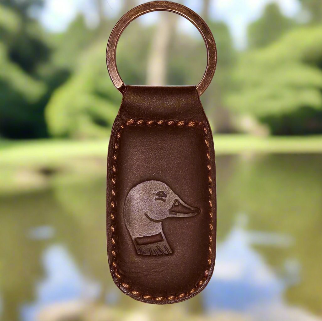 Leather Embossed Keychain in Dark Brown