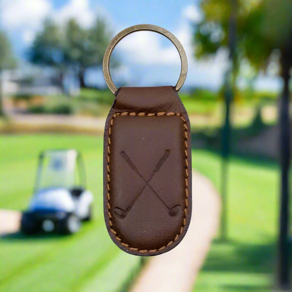Leather Embossed Keychain in Dark Brown