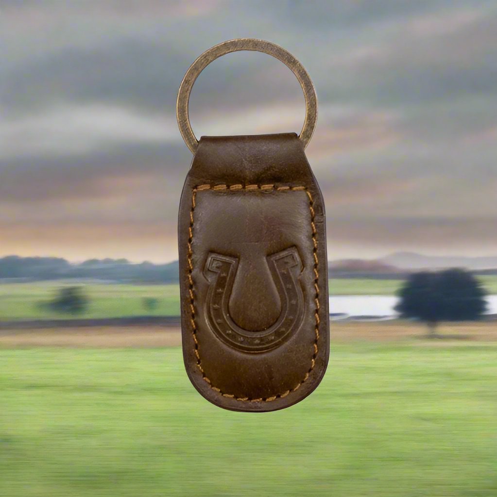 Leather Embossed Keychain in Dark Brown