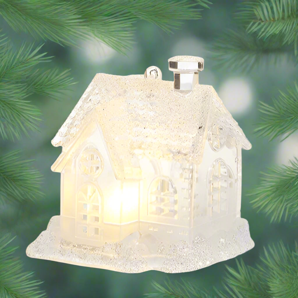 Iced Lighted House Ornament