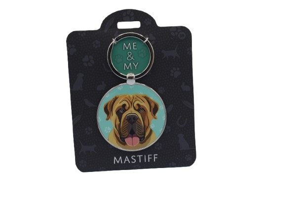 Keychain with a mastiff design on a black card with 'ME & MY' text