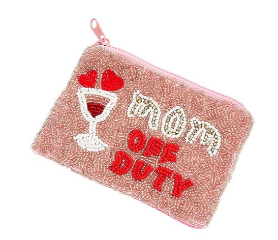 "Mom Off Duty" Seed Bead Coin Bag