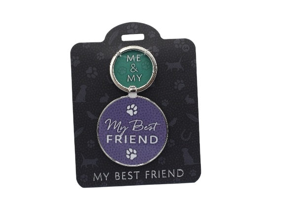 Pet tag with 'Me & My Best Friend' text on a black card