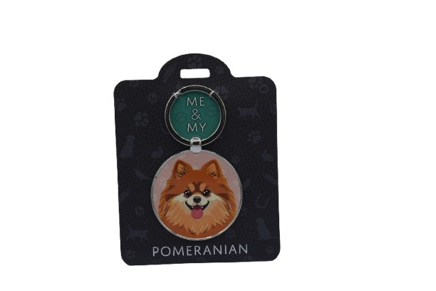 Pomeranian keychain on a 'Me & My' branded card with a black background