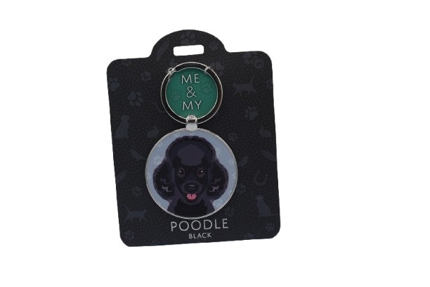 Keychain with poodle illustration on a black card with 'Me & My' branding