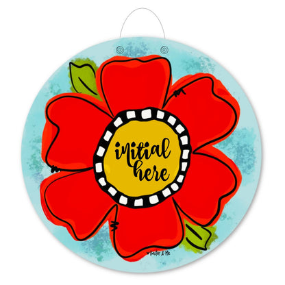 Baxter & Me - Personalized Door Hanger Red Flower Initial