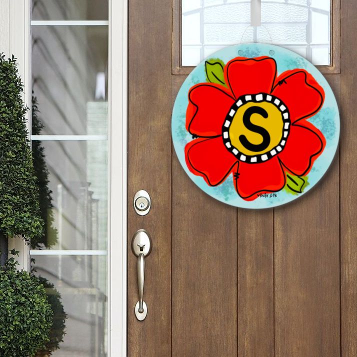 Baxter & Me - Personalized Door Hanger Red Flower Initial