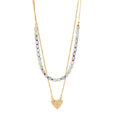 Big Metal London Claire Layered Beaded Heart Necklace