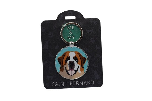 Keychain with Saint Bernard design on a black card