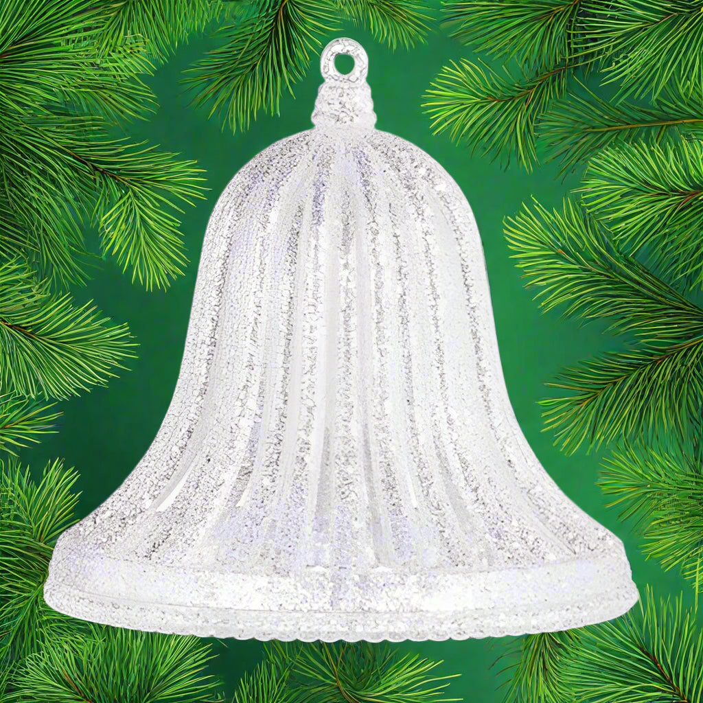 Silver Glittered Bell Ornament