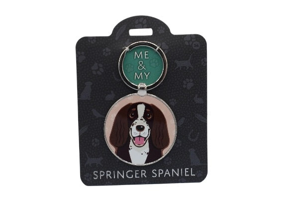 Dog tag with Springer Spaniel illustration on a black card
