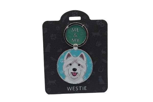 Keychain with a Westie dog design on a black card with 'ME & MY' branding.