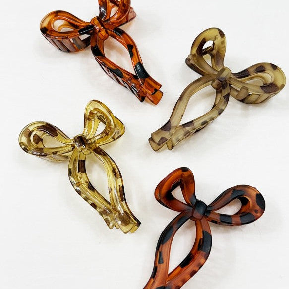 Glossy Matte Leopard Bow Hair Clip