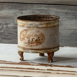Burnished Pastoral Round Tole Container