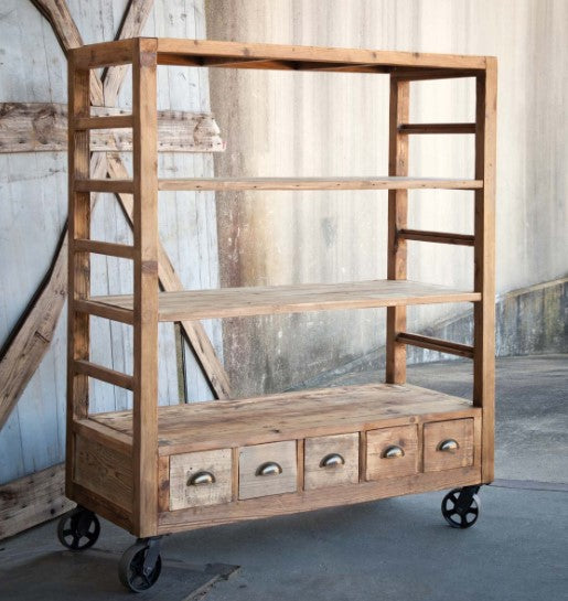 Vintage Style Rolling Factory Shelves - Local Pick Up ONLY
