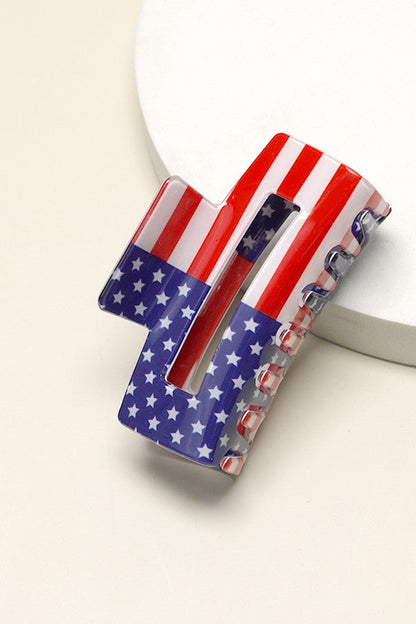 Usa Flag Print July 4th Hair Claw  Clips Set of 3