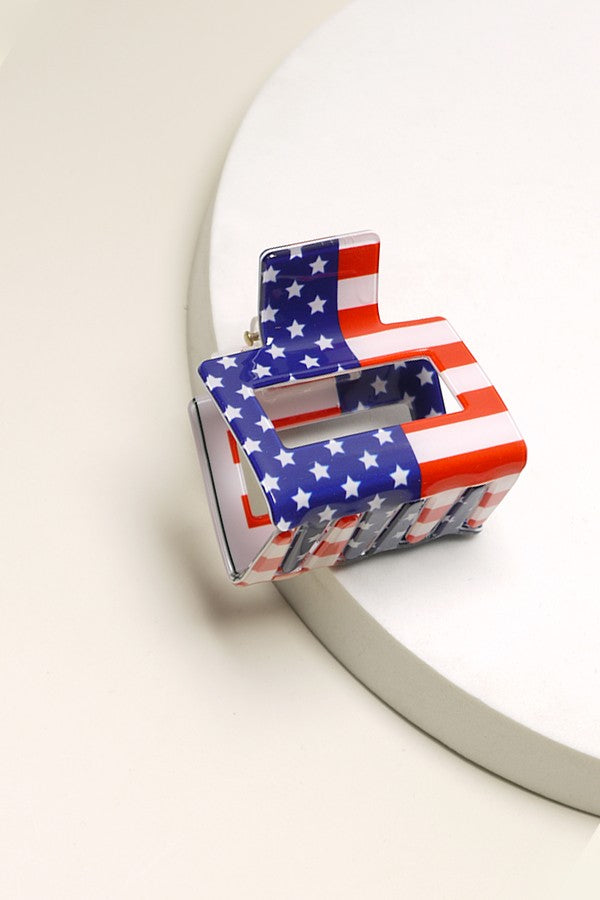 Usa Flag Print July 4th Hair Claw  Clips Set of 3