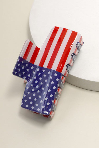 Usa Flag Print July 4th Hair Claw  Clips Set of 3
