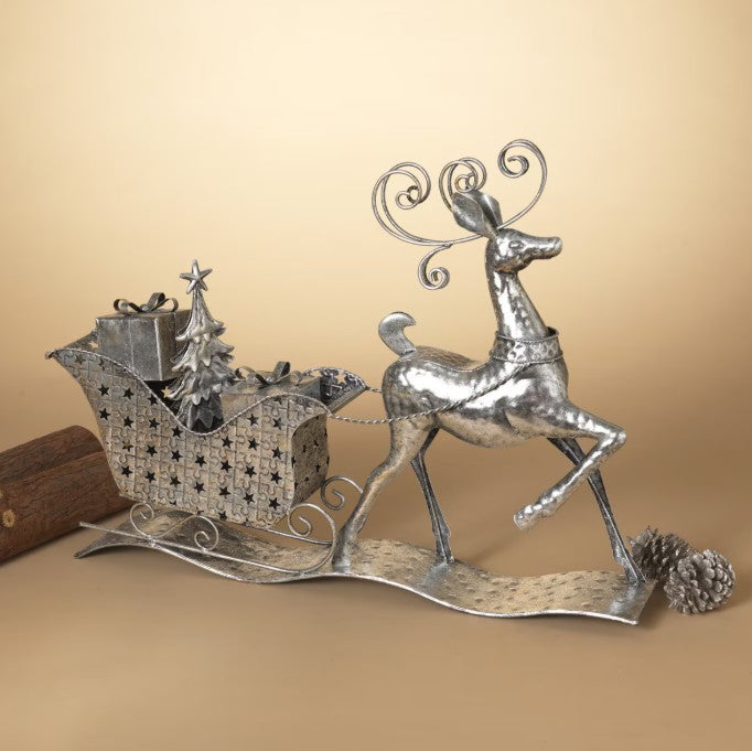 Metal Sleigh with Deer & Gift Box